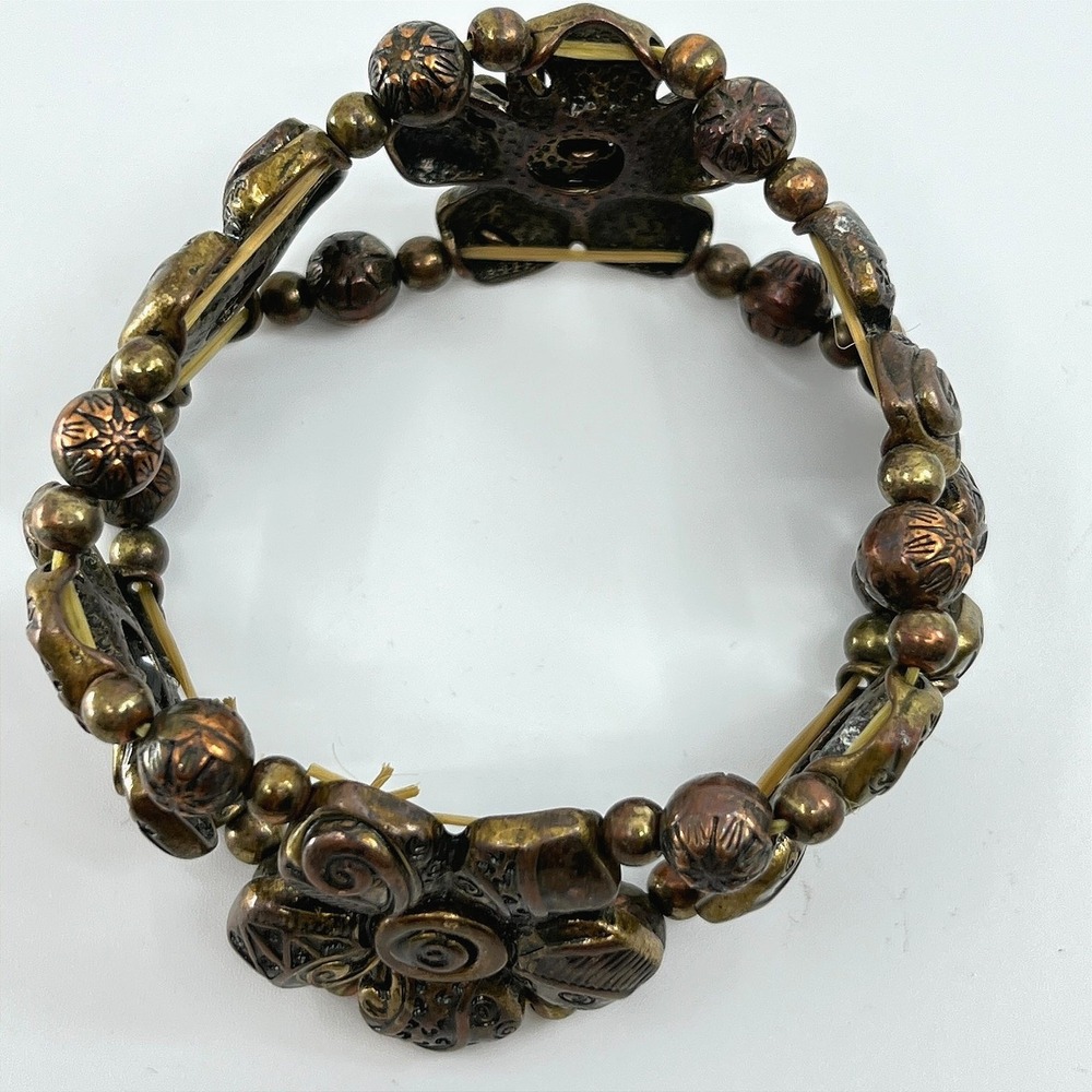 VTG Style Bronze Tone Floral Cuff‎ Bracelet - Boho Antique Finish Stretch Bangle